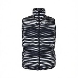 Talbots Down Puffer Vest Women Size XLP XL Petite Black White Polka Dot Full Zip